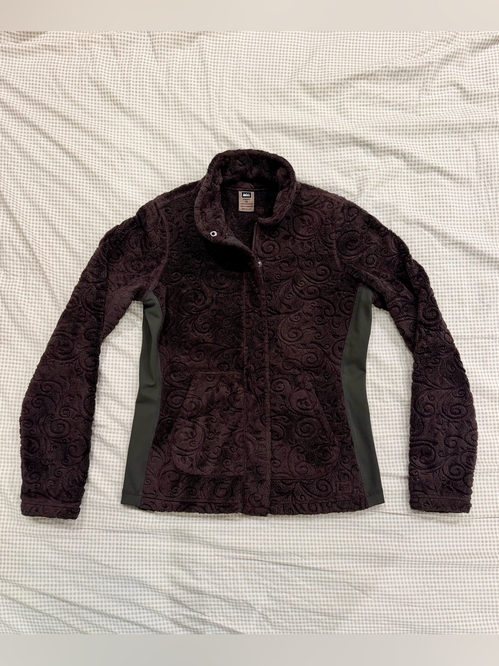 REI Women's Textured Teddy Jacket - Dark Plum with Gray Panels